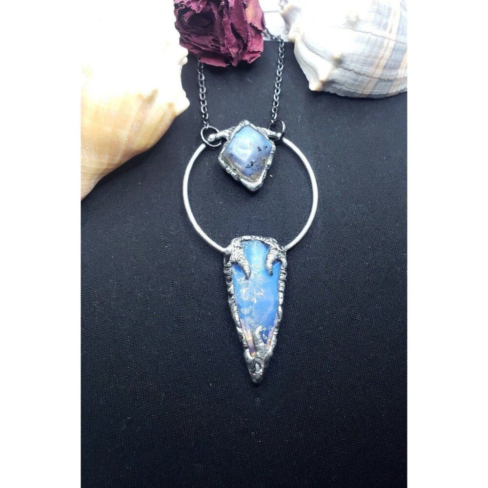 Opalite arrowhead and blue labradorite crystal necklace handmade gothic fantasy
